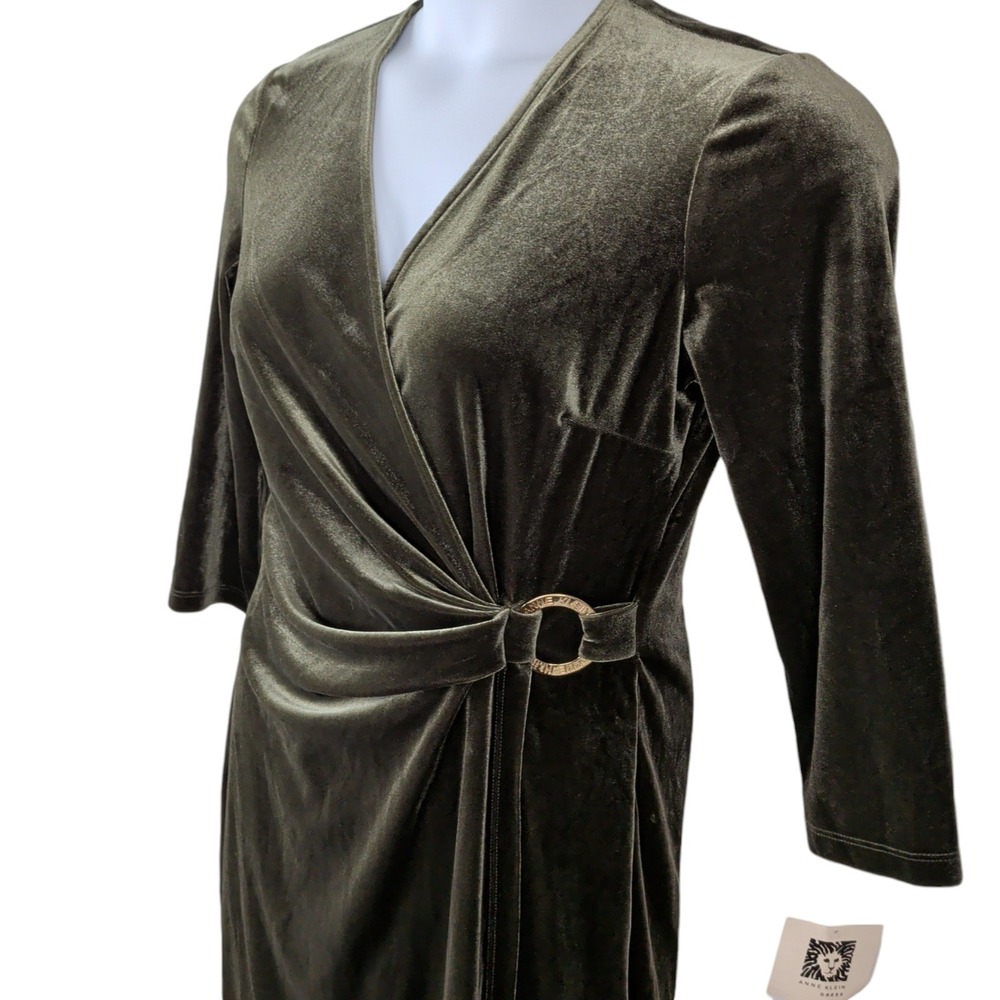 Green Velvet Faux Wrap Dress Wedding Guess Formal Cocktail Anne Klein Size 10‎